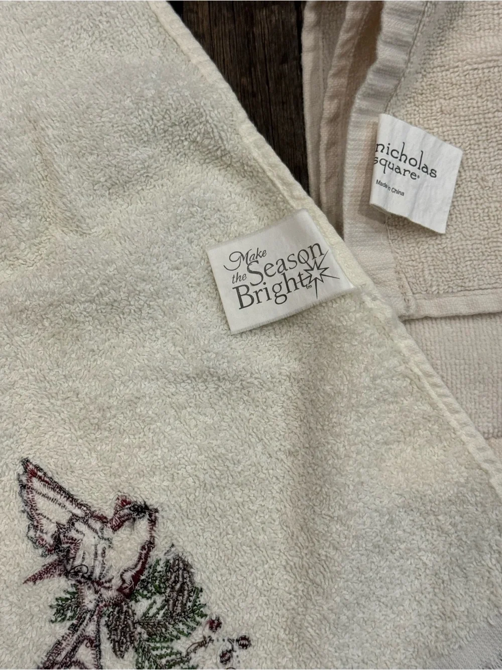 Christmas Cardinal & Bell Embroidered Hand Towels Red & Cream - Set of 5